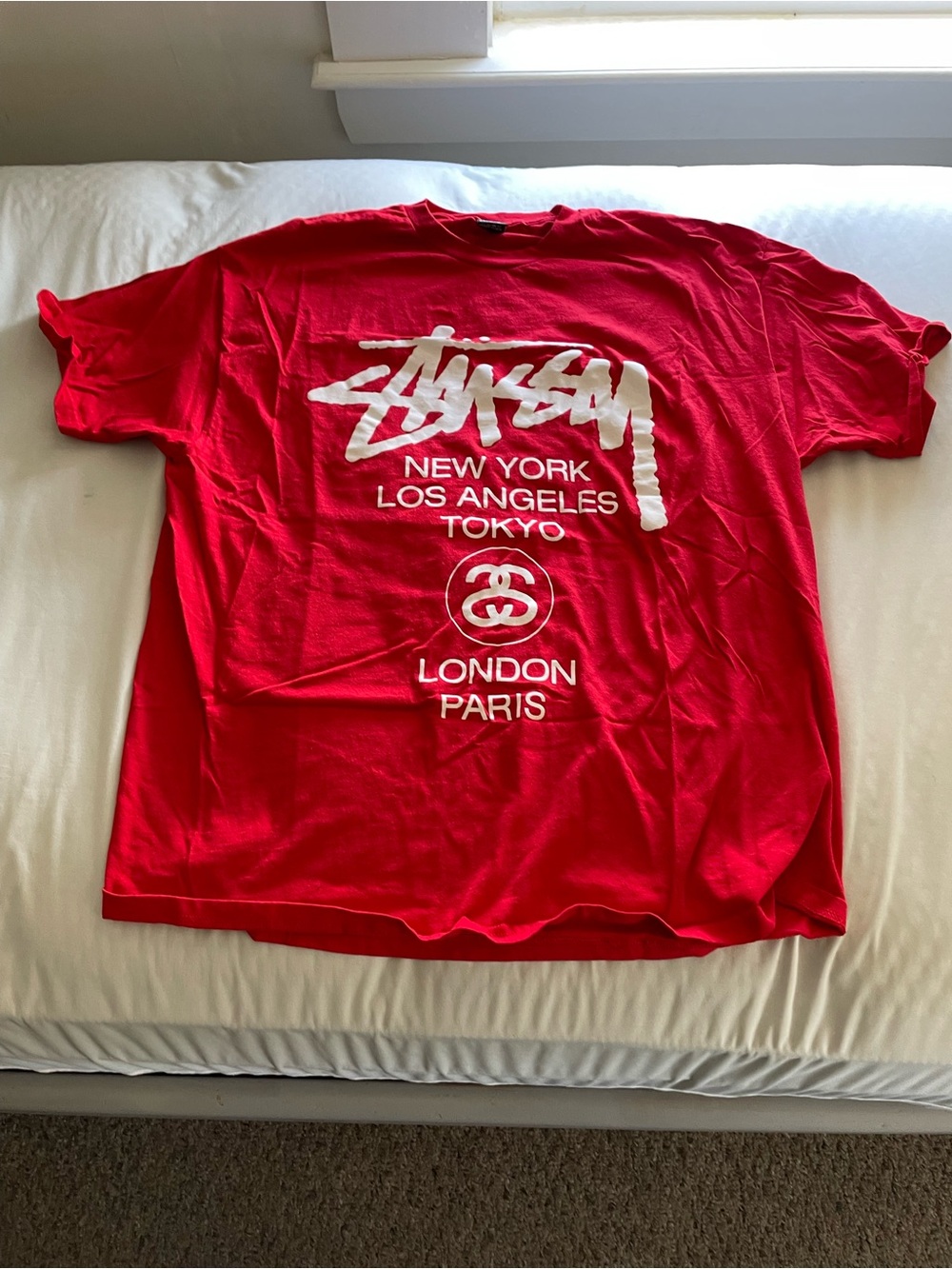 Stussy Red Graphic Logo Tee with White Text